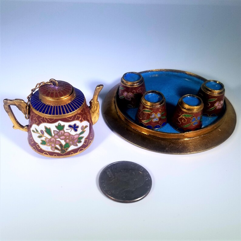Miniature Brass & Enamel Tea Set Vintage Etsy