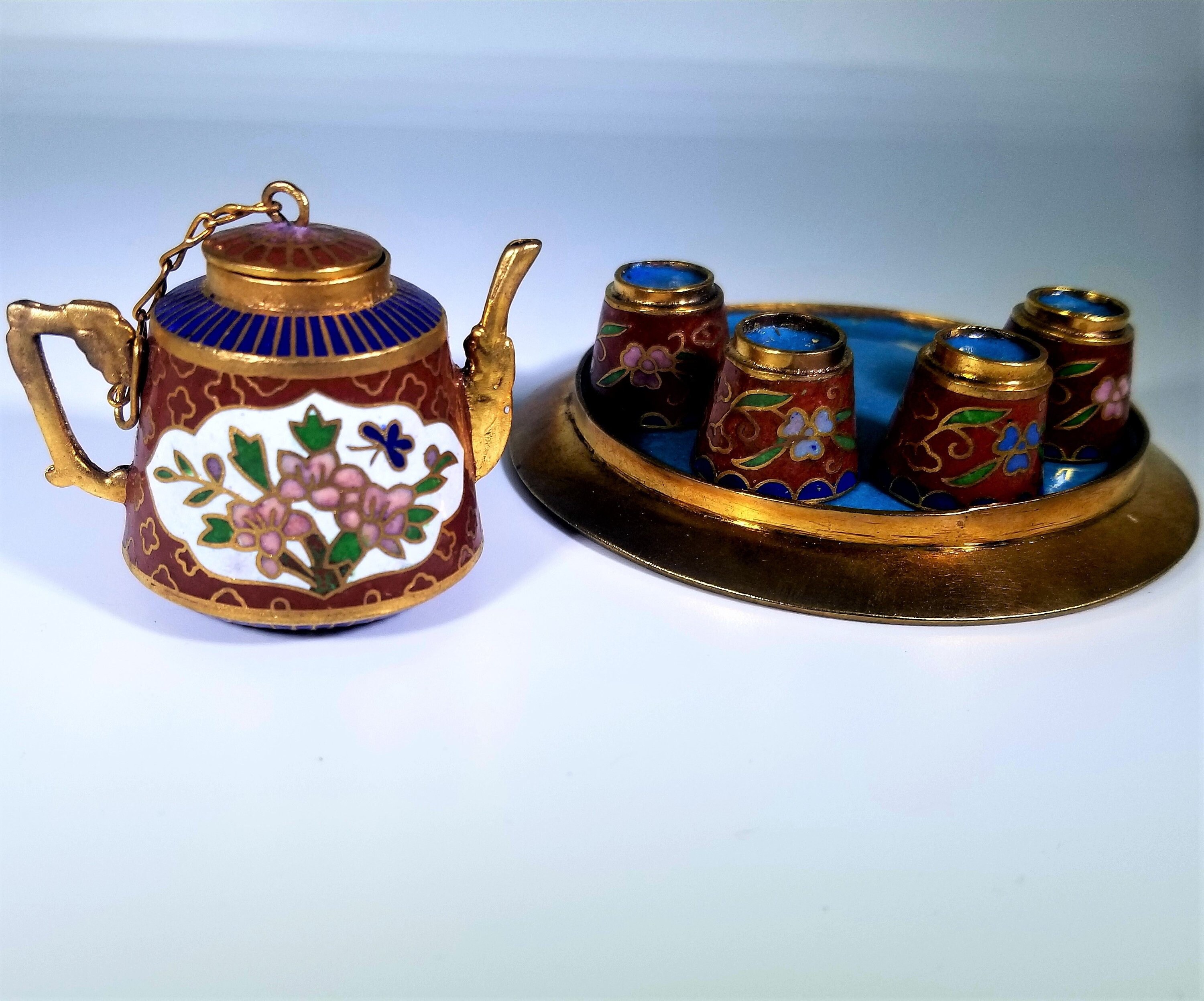 Miniature Brass & Enamel Tea Set Vintage Etsy