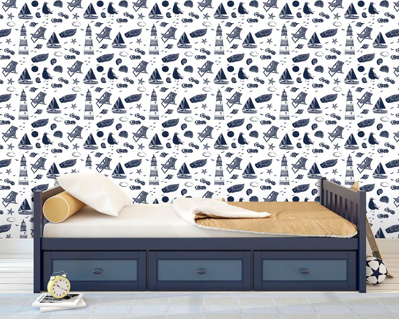 Peel and Stick Wallpaper Nautical Ocean Wallpaper Mural for Etsy