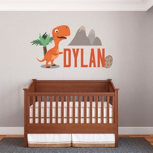 Custom Name Dinosaur in its Prehistoric World - Baby Boy - Wall Decal Nursery For Home Bedroom Children (R Nov 88)
