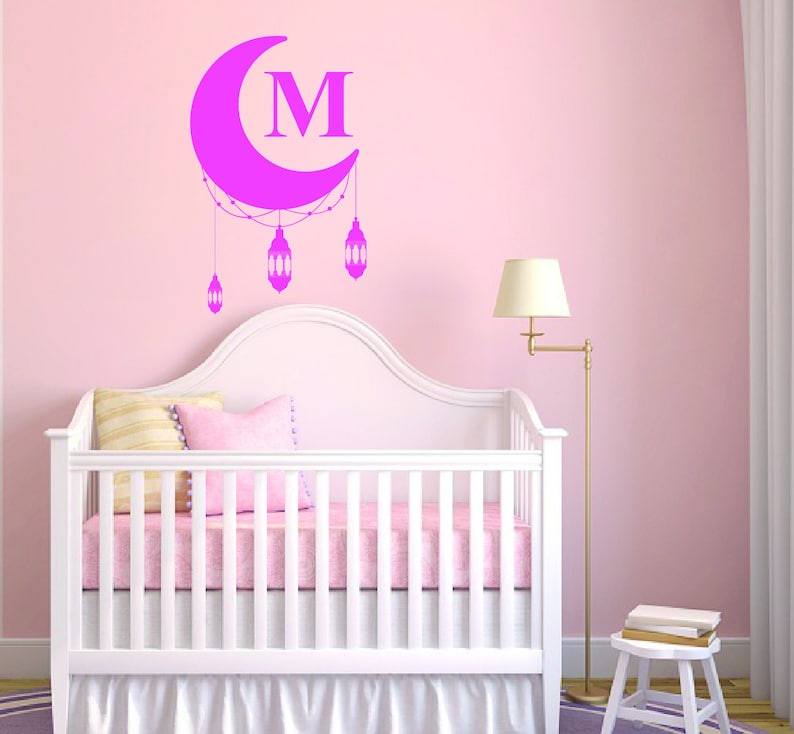 1070 Baby Girl Decoration Mural Wall Decal Sticker For Home Interior Decoration Car Laptop Custom Name /& Initial Moon