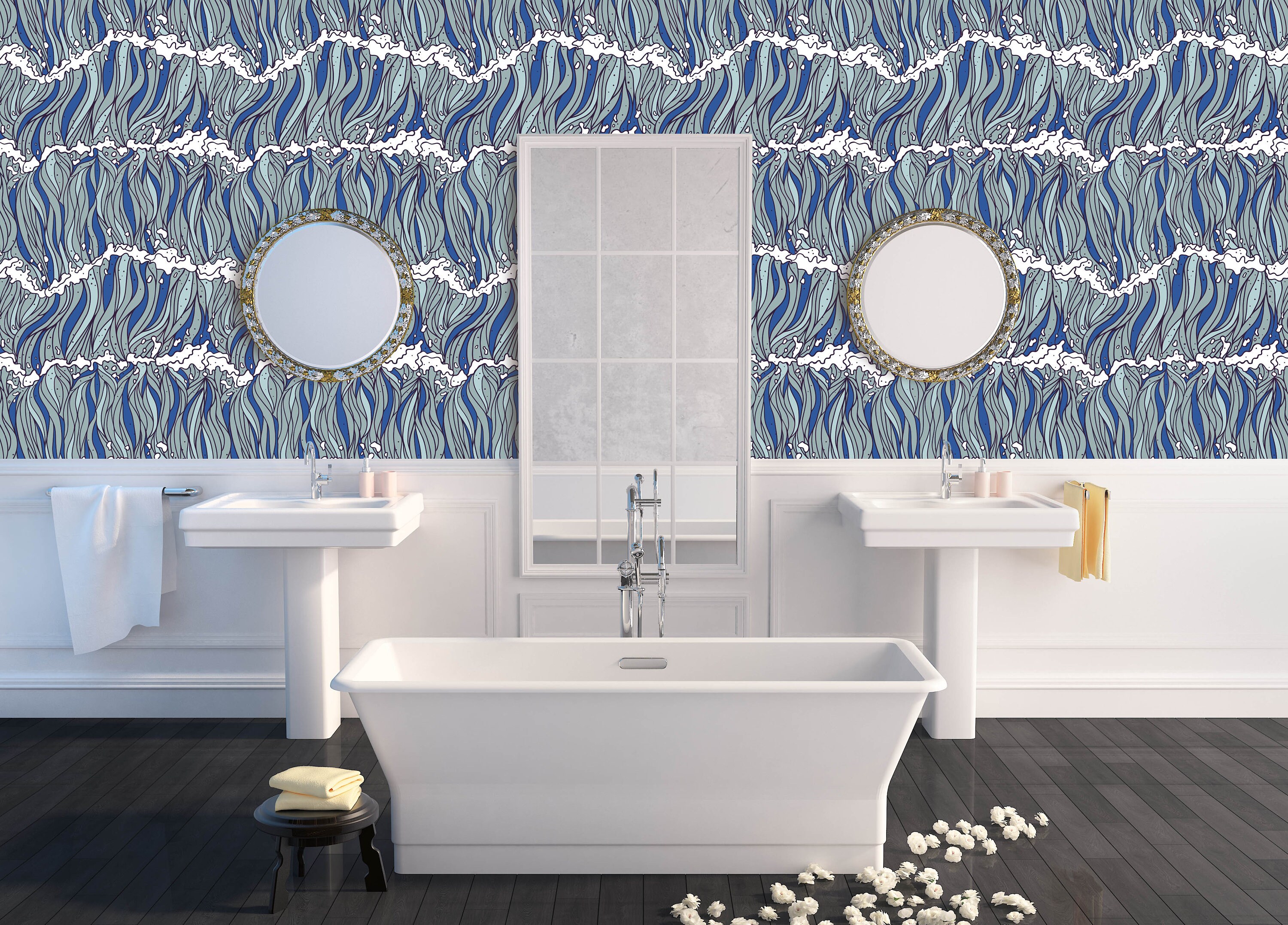 Peel and Stick Wallpaper Sea With Abstract Waves Wallpaper - Etsy UK