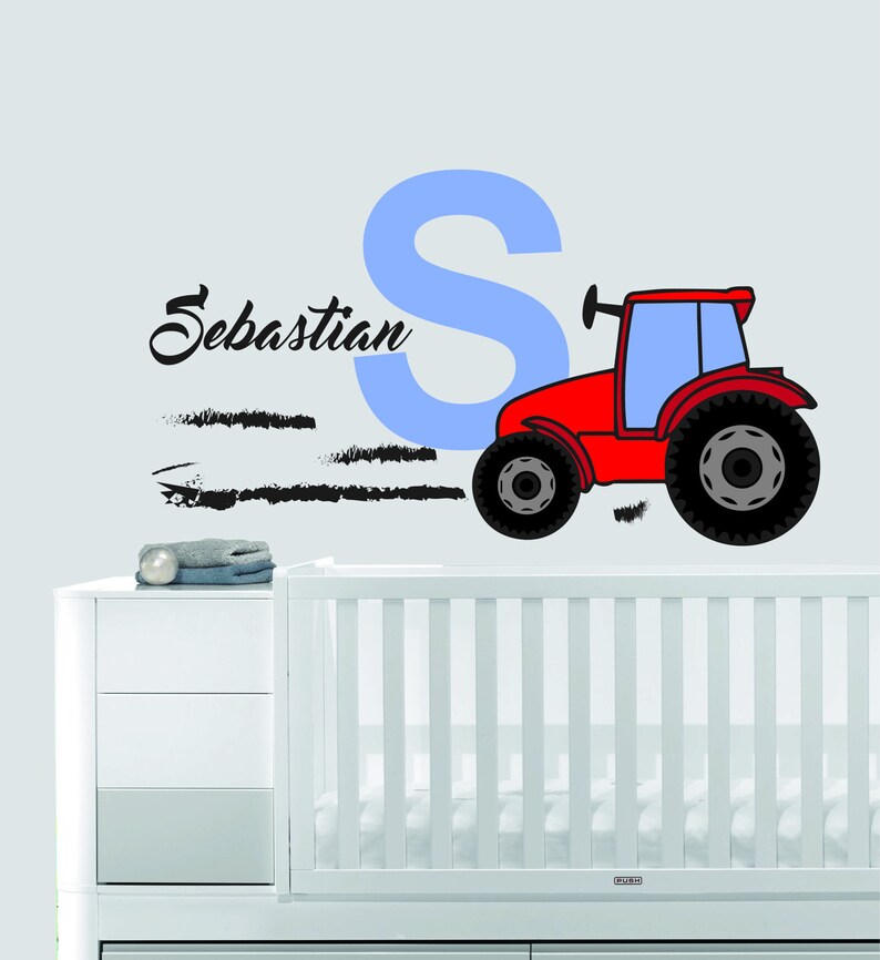 Mural Wall Decal Sticker For Home Bedroom Personalized Name Tractor Construction Nursery Wall Decal For Baby Room Decorations 539