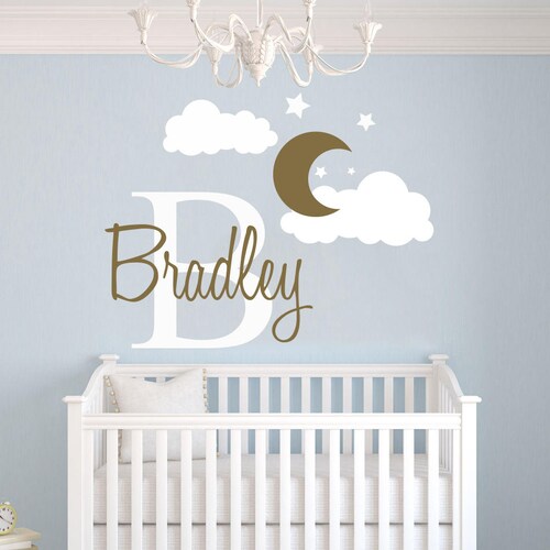 Custom Name & Initial Moon Clouds Nursery Wall Decal for Baby Etsy