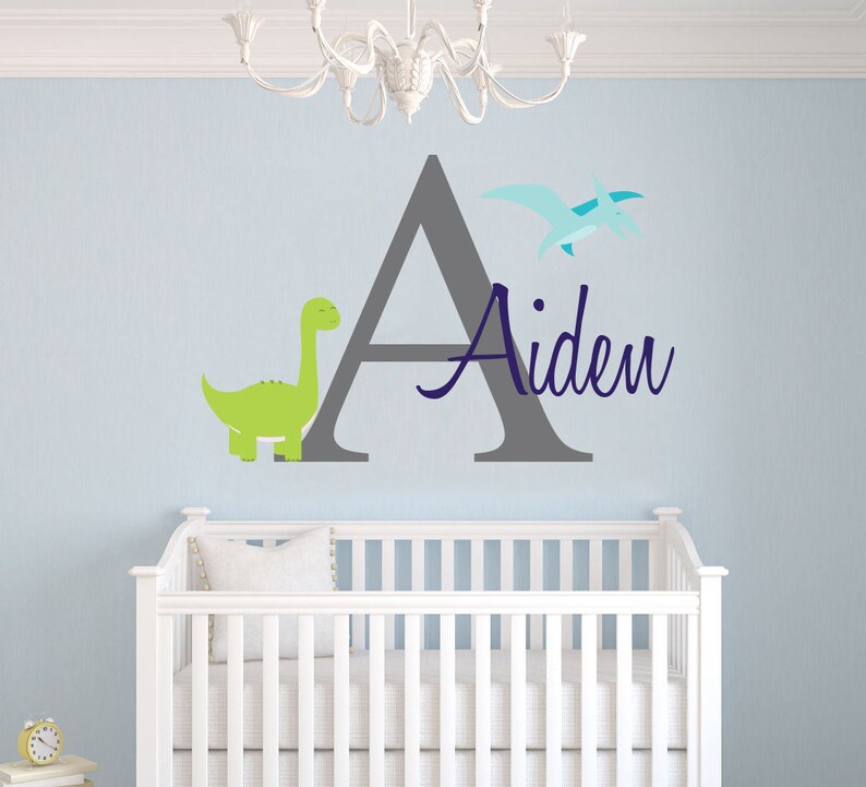 Custom Name & Initial Dinosaurs Nursery Wall Decal for Baby Etsy