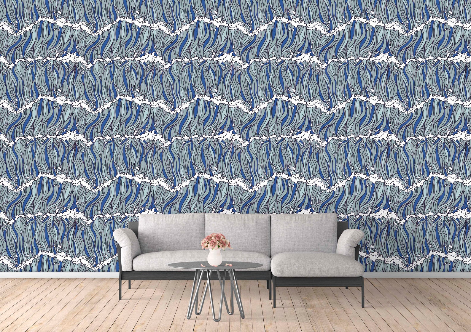 Peel and Stick Wallpaper Sea with Abstract Waves Wallpaper