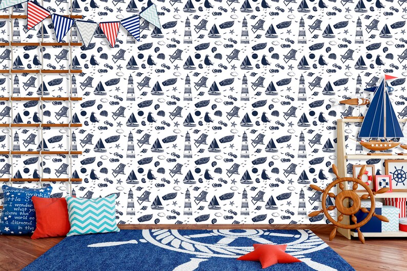 Peel and Stick Wallpaper Nautical Ocean Wallpaper Mural for Etsy