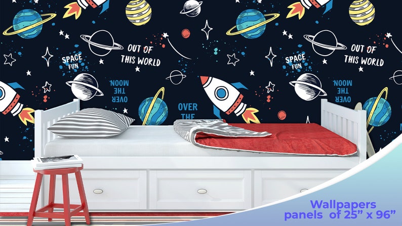 Peel and Stick Wallpaper Space Elements Theme Wallpaper Mural - Etsy