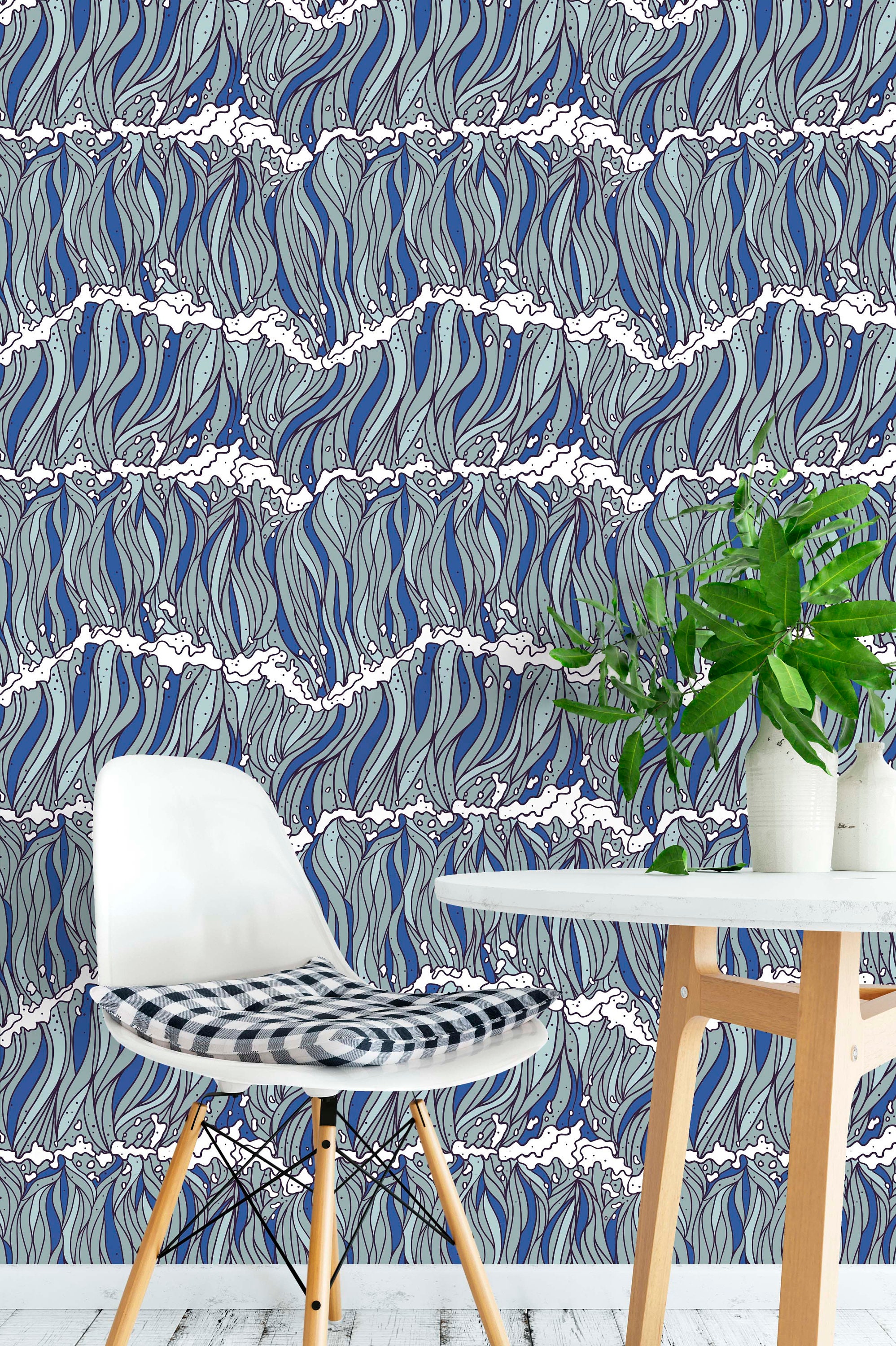 Peel and Stick Wallpaper Sea With Abstract Waves Wallpaper Etsy UK