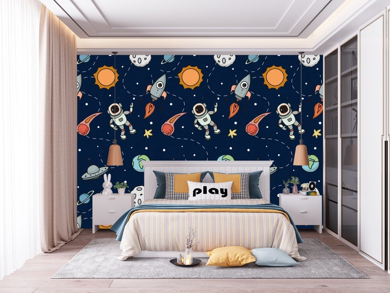 Textured Peel and Stick Wallpaper Space Theme Wallpaper Mural | Etsy