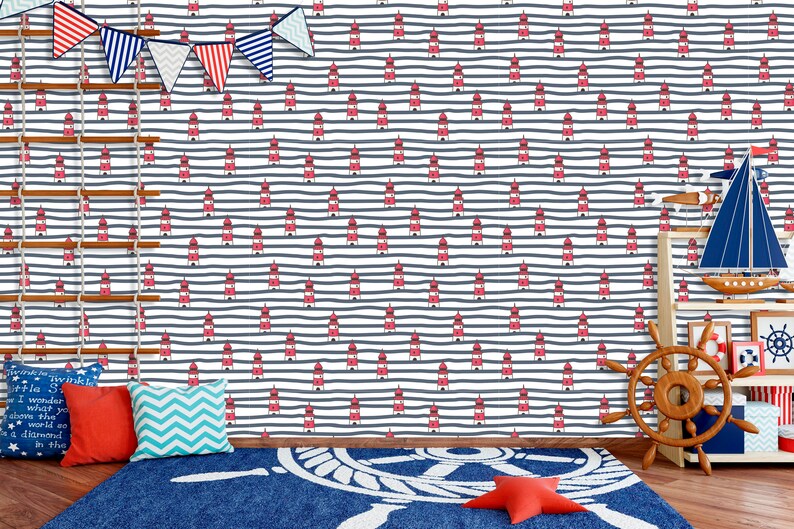 Peel and Stick Wallpaper Nautical Lighthouse on The Sea | Etsy