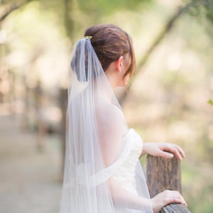 ORCHID Single Tier Illusion Tulle Veil l Wide Chapel Veil with Natural Raw Edge & Geometric Gold Comb image 2