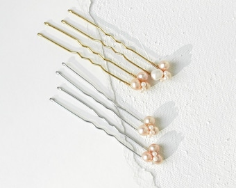 Blush Freshwater Pearl Cluster Hair Pins (Set of 2) | Simple and Modern Wedding Accessories | Bridesmaid & Bridal Hair Pins