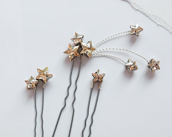 Shooting Star Celestial Hair Pins (Set of 3) | champagne and silver star bridal hair pins made by hand with love