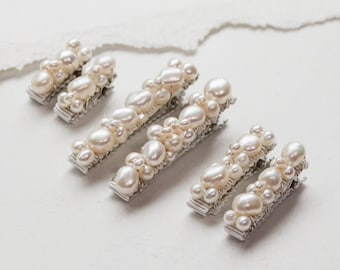 Flower Girl Pearl Cluster Barrettes | set of two dainty hair clips featuring lustrous freshwater pearls