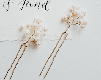 Freshwater Pearl Branch Hair Pins (Set of 2) | Simple and Modern Wedding Accessories | Bridesmaid & Bridal Hair Pins