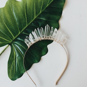 Enchanted Halo Crown | bridal tiara featuring natural quartz hand wired to a minimal metal headband