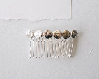 SELENE | Modern Moon-Inspired Geometric Silver Hair Comb | Handmade bridal headpiece for a minimal wedding up-do