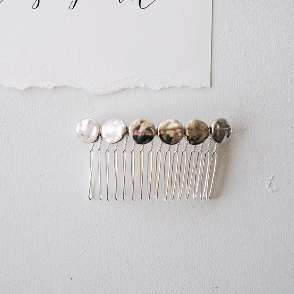 SELENE | Modern Moon-Inspired Geometric Silver Hair Comb | Handmade bridal headpiece for a minimal wedding up-do