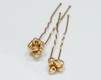 Gold Cluster Hair Pins (Set of 2): Geometric Metal Nugget Bobby Pins