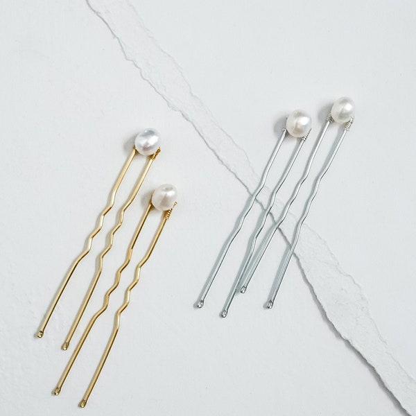 Single Pearl Drop Hair Pins (Set of 2) | Simple and Modern Wedding Accessories | Bridesmaid & Bridal Hair Pins