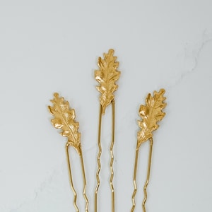 Mini Gold Oak Leaf Hair Pins Set of 3 Woodland Inspired Branch and Leaf Wedding Hair Accessories image 1