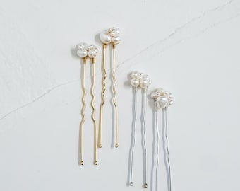 Épingles à cheveux en grappe de perles d'eau douce (Ensemble de 2) | Petits accessoires de mariée en perles délicates pour cheveux