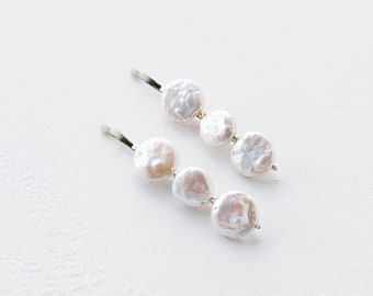 Freshwater Pearl Hair Pins (Set of 2) | Gold, Silver, and Rose Gold | Simple and Modern Wedding Accessories | Bridesmaid & Bridal Hair Pins