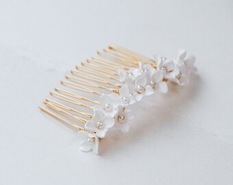 White Lilac Hair Comb | bridal wedding accessories with delicate off white florals