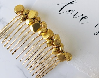 Bedrock | Modern Gold or Silver Irregular Faceted Stone Hair Comb | Art Deco Bridal Accessories | Handmade Geometric Headpiece