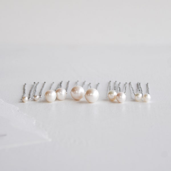 Solitaire Round Pearl Hair Pins (Set of 2) | 12mm, 10mm, 8mm, 6mm, or 4mm | Single Round Cultured Freshwater Pearls