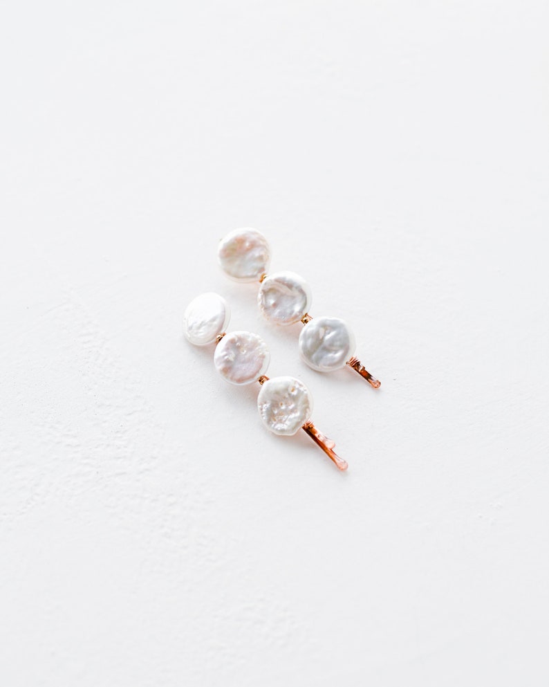 Freshwater Pearl Hair Pins Set of 2 Gold, Silver, and Rose Gold Simple and Modern Wedding Accessories Bridesmaid & Bridal Hair Pins image 4