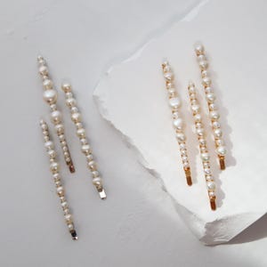 Freshwater Pearl Barrette | assorted minimal bridal hair clips featuring clusters of freshwater pearls; three styles in silver and gold