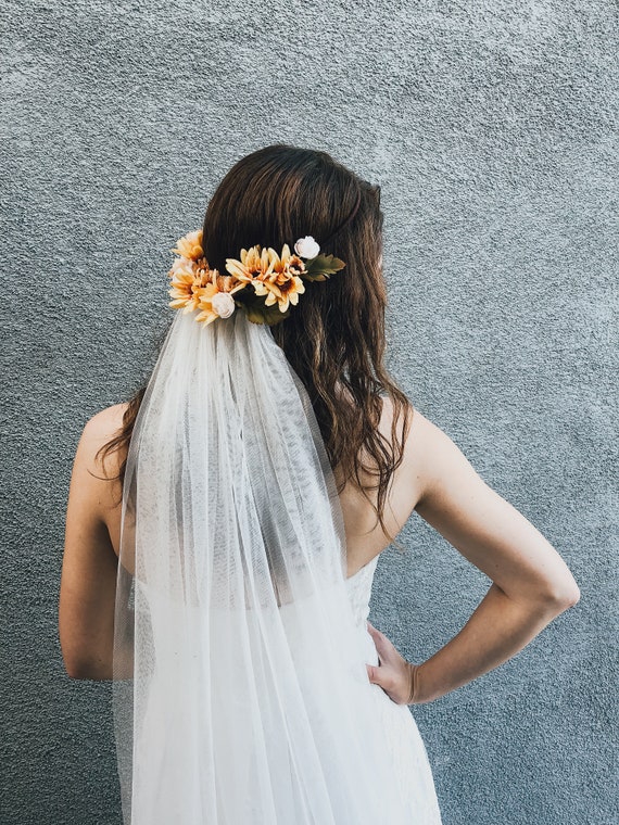 flower crown and veil