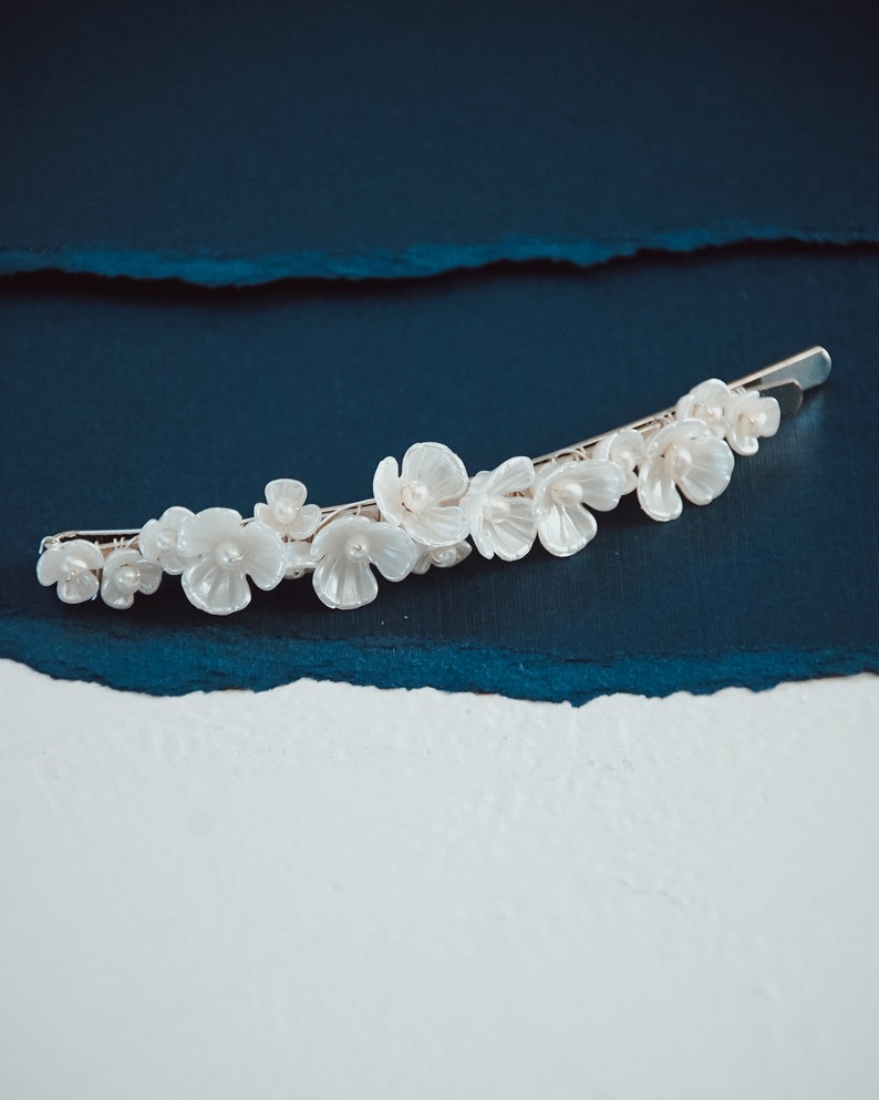 Ivory Flower Barrette Scattered, Clustered Tiny Flowers on a Slide Barrette Wedding Hair Accessories image 3