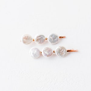Freshwater Pearl Hair Pins Set of 2 Gold, Silver, and Rose Gold Simple and Modern Wedding Accessories Bridesmaid & Bridal Hair Pins Rose gold