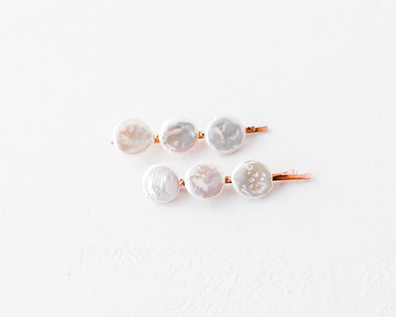 Freshwater Pearl Hair Pins Set of 2 Gold, Silver, and Rose Gold Simple and Modern Wedding Accessories Bridesmaid & Bridal Hair Pins Rose gold