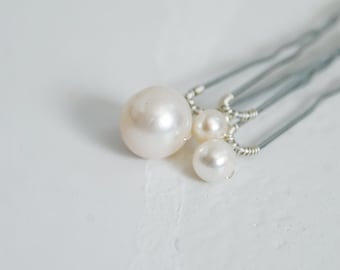 Assorted Round Pearl Hair Pin Set (Set of 3) | 12mm, 6mm, and 4mm | Single Round Cultured Freshwater Pearls