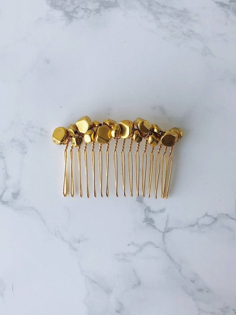 Bedrock Art Deco Bridal Accessories Modern Gold or Silver Stone Hair Comb Handmade Geometric Headpiece Contemporary Minimalist Style