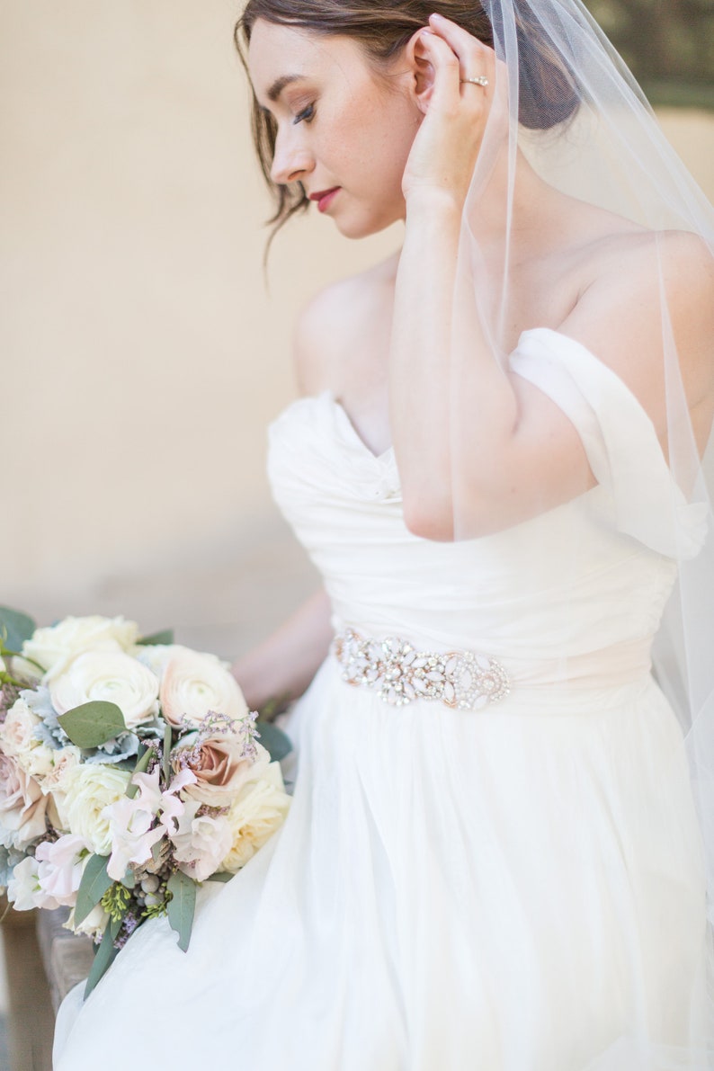 ORCHID Single Tier Illusion Tulle Veil l Wide Chapel Veil with Natural Raw Edge & Geometric Gold Comb image 5