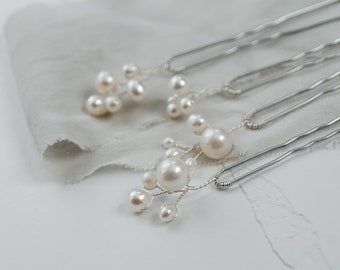 Petite Baby's Breath Pearl Branch Hair Pins (Set of 4) | Simple and Modern Wedding Accessories | Bridesmaid & Bridal Hair Pins