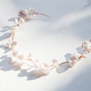 Gold Bridal Hair Vine: Baroque Keshi Pearl Clusters