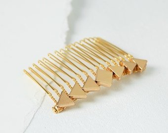 ETERNITY | Triangular Geometric Modern Silver or Gold Mirrored Metal Hair Comb | Minimalist and Contemporary Style