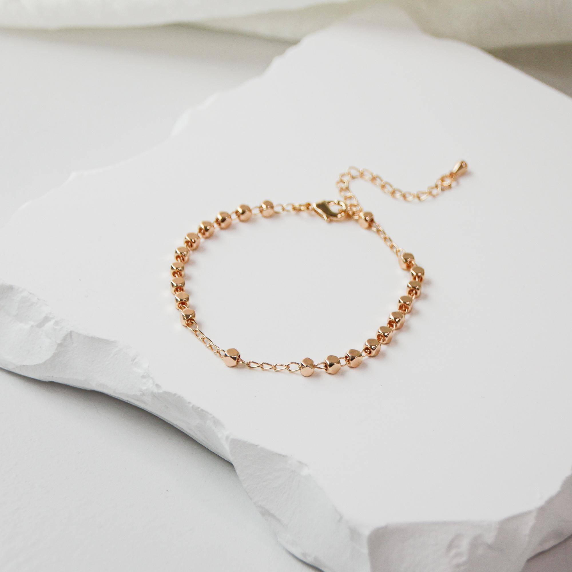 Gold Nugget Bracelet: 18k Gold Plated Beaded Chain