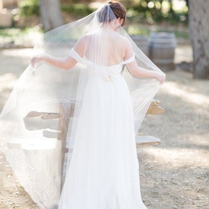 ORCHID Single Tier Illusion Tulle Veil l Wide Chapel Veil with Natural Raw Edge & Geometric Gold Comb image 3