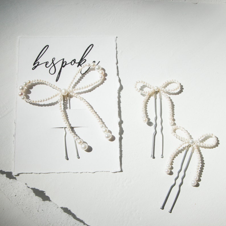 Mini Pearl Bow Hair Pins Set of 2 image 2