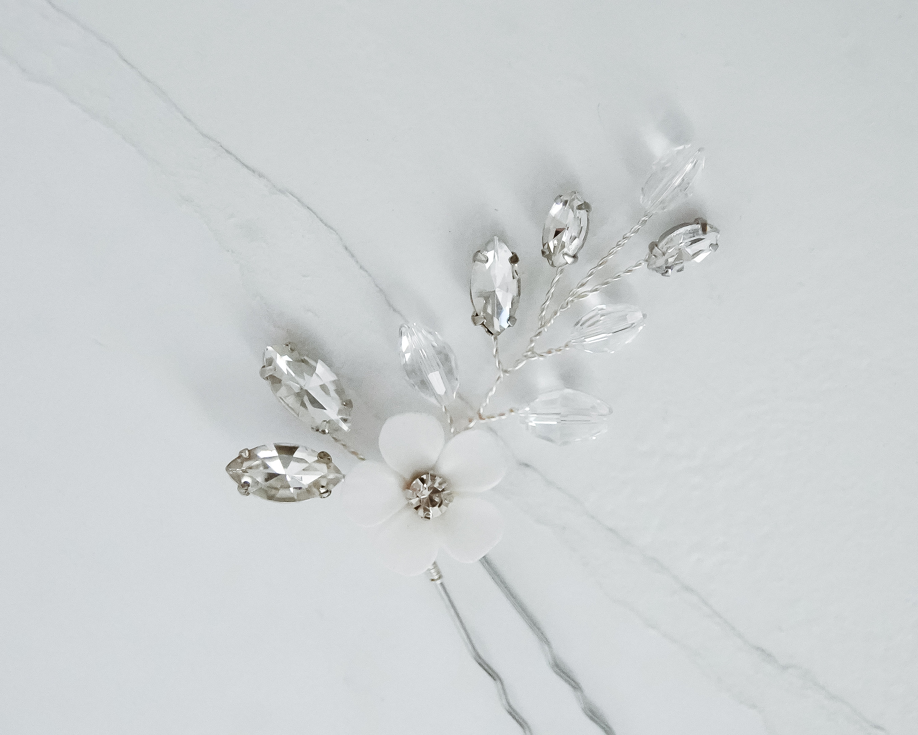 White and Silver Floral Hair Pins set of 3 Statement Etsy