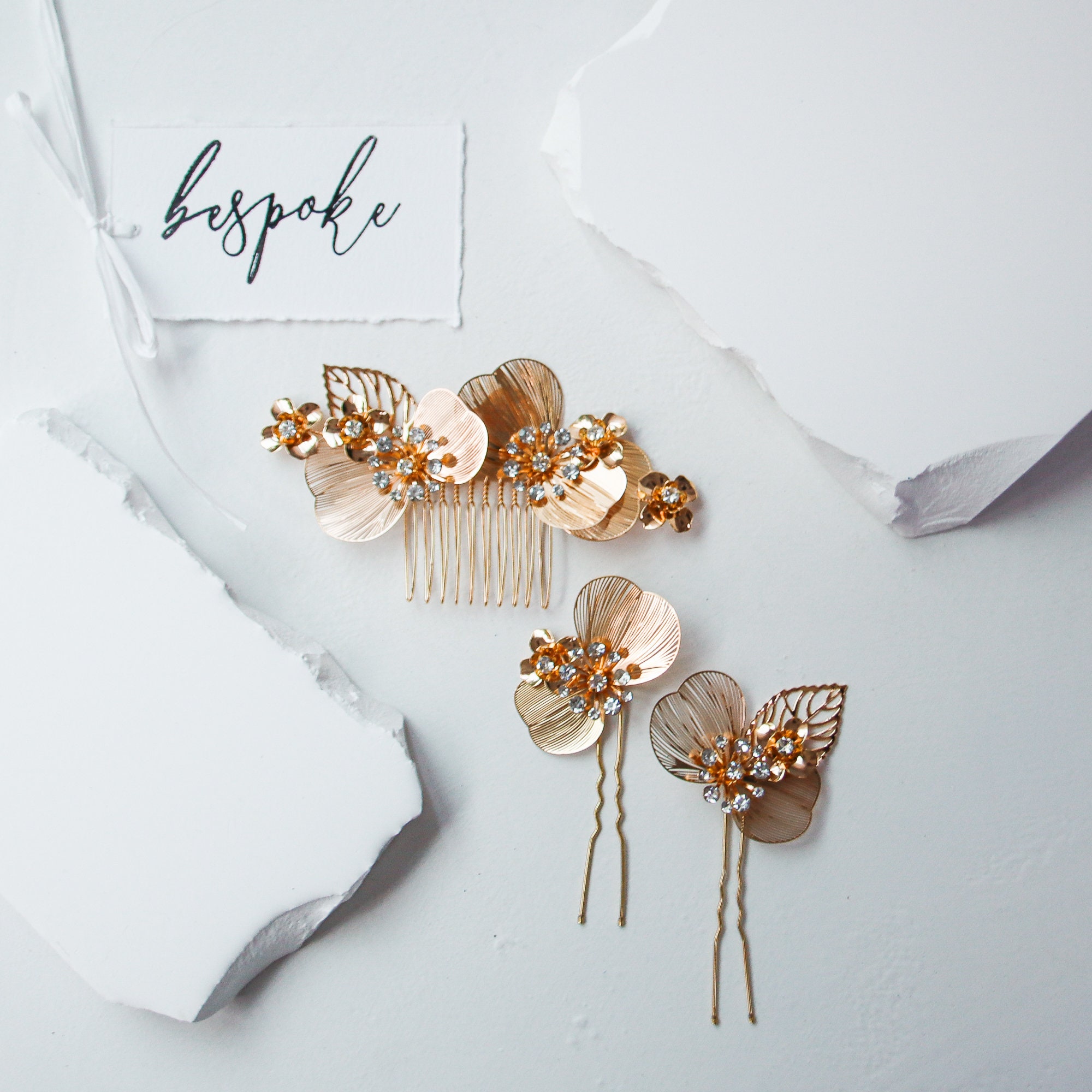 Aurora Hair Pins | Gold Floral Wedding Accessories Featuring  display picture 1