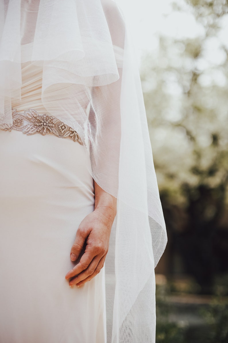 CALLA Ivory Silk Tulle Two Tier Chapel Length Veil Romantic Boho Traditional Classic Bridal Veil With Blusher and Raw Edge image 5