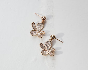 World Peace Flower Earrings | gold floral earrings with cubic zirconia pave